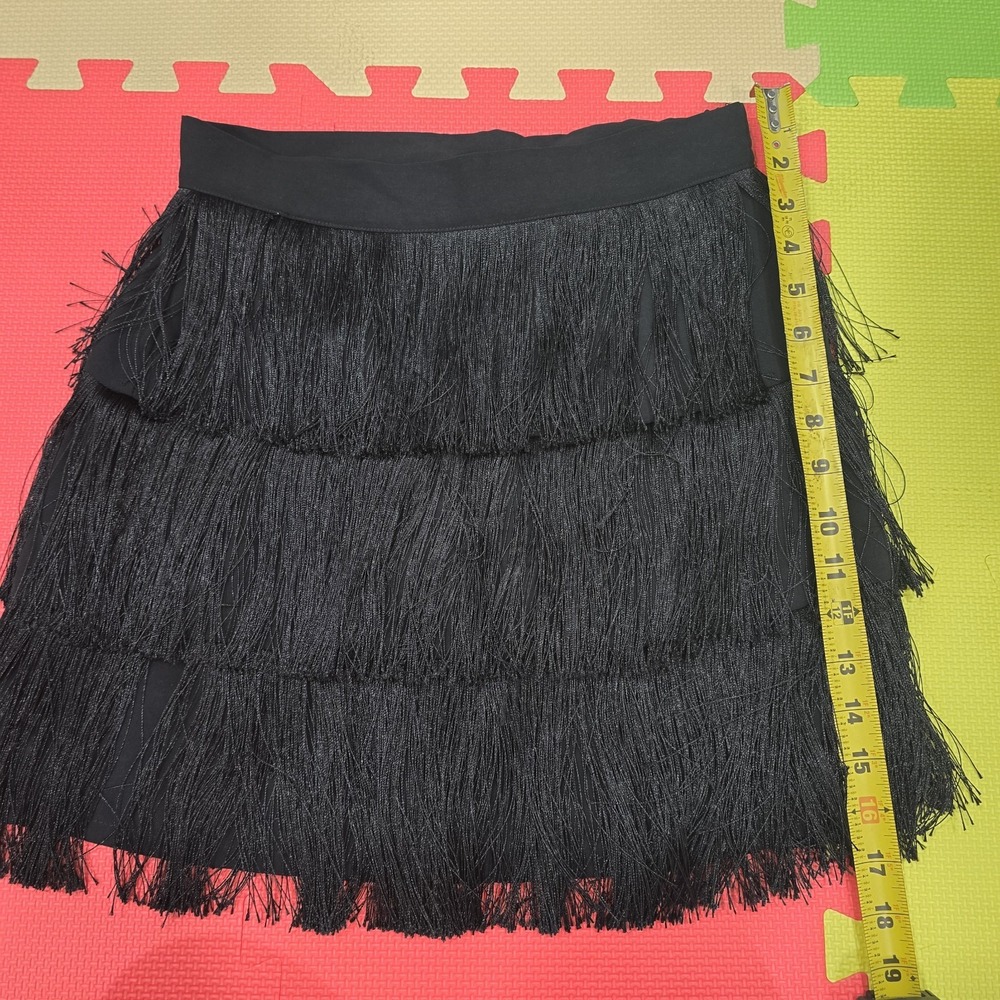 DO+BE Black Tiered Fringe Mini Skirt Size Small - Flapper Great Gatsby Party...